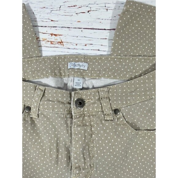 Relativity Capri Pants Womens Size 10 x 19 Polka Dot Tan Brown Long Shorts Jean - Picture 7 of 9
